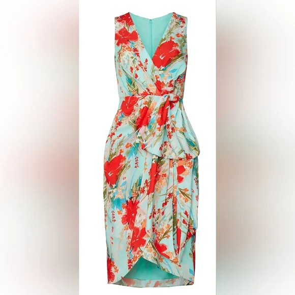 Badgley Mischka Aqua Multi Print Dress SZ 6 - Picture 3 of 12